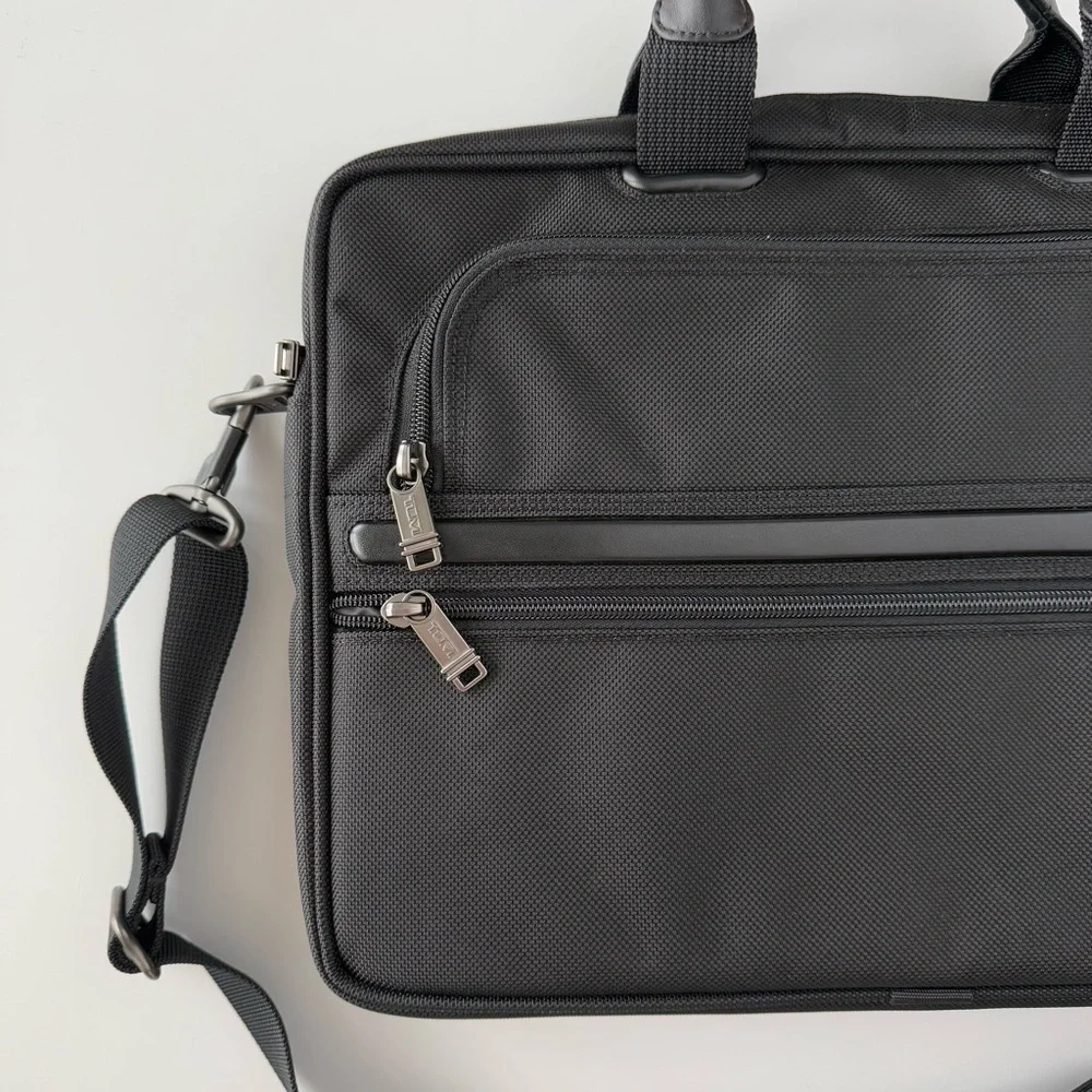 Tumi Slim Portfolio Expandable Laptop Briefcase in Black
